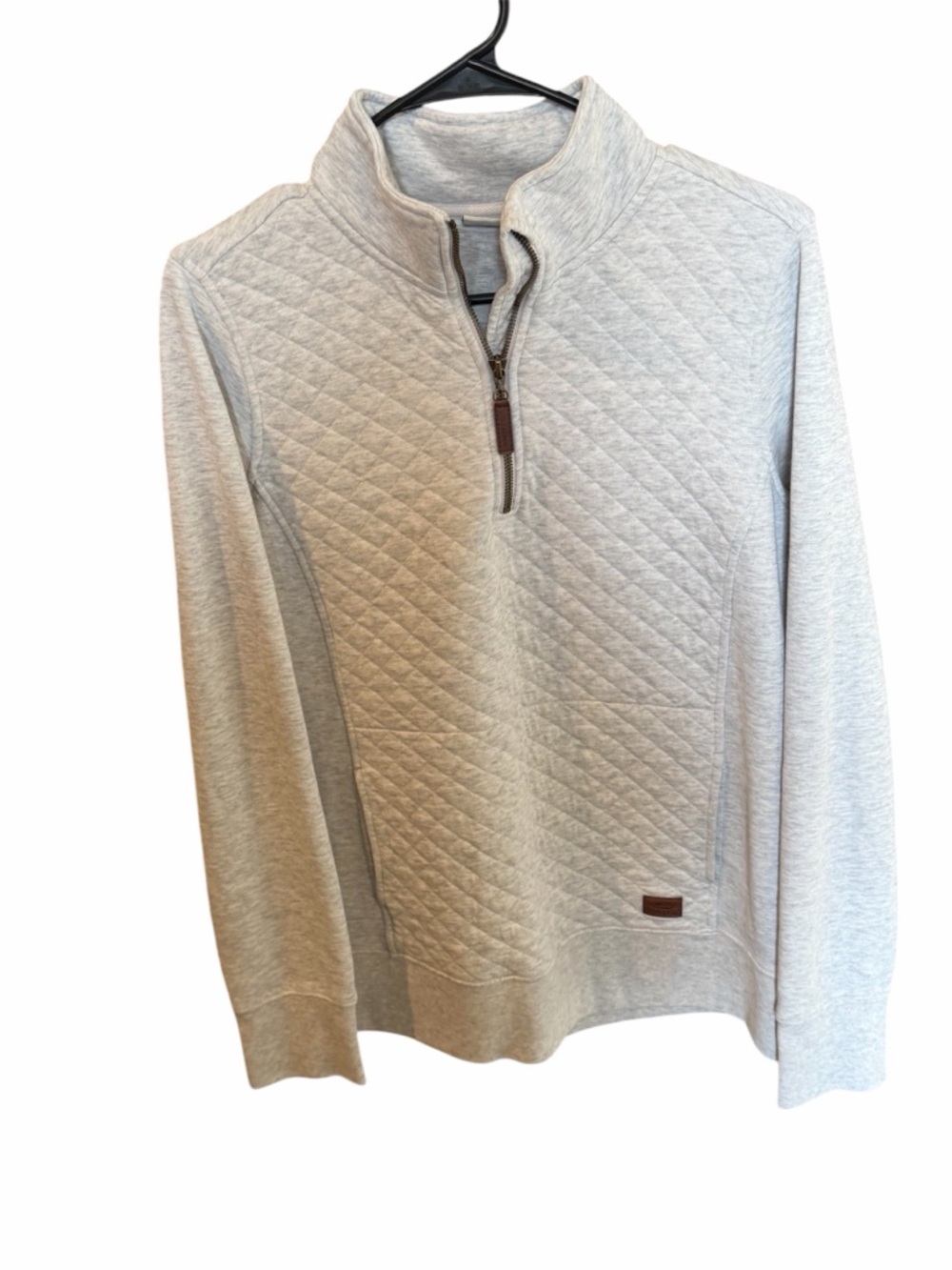 L.L. Bean Light Gray Quilted Half-Zip Pullover